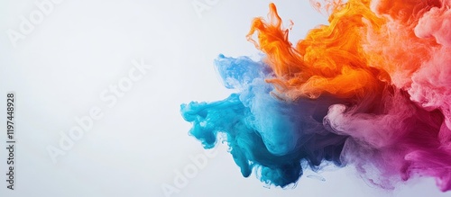 Colorful Smoke Swirls in Shades of Orange Blue and Purple on a Light Grey Background Symbolizing Creativity and Brand Identity with Space for Text