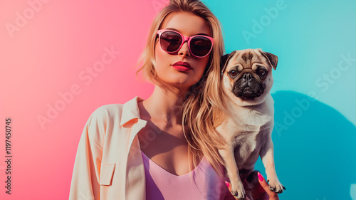 Dulzura y Elegancia: Mujer Radiante con su Compañero Canino photo