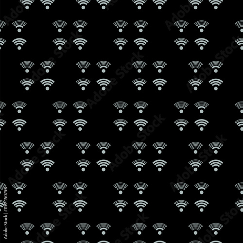 WiFi wireless internet network symbol icon seamless pattern on black background