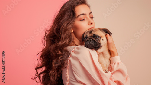 Dulzura y Elegancia: Mujer Radiante con su Compañero Canino photo