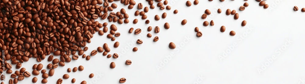 A beautiful row of coffee beans placed elegantly on a white background A beautiful row of coffee beans placed elegantly on a white background