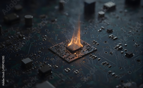 Flaming Chip on a Circuit Board