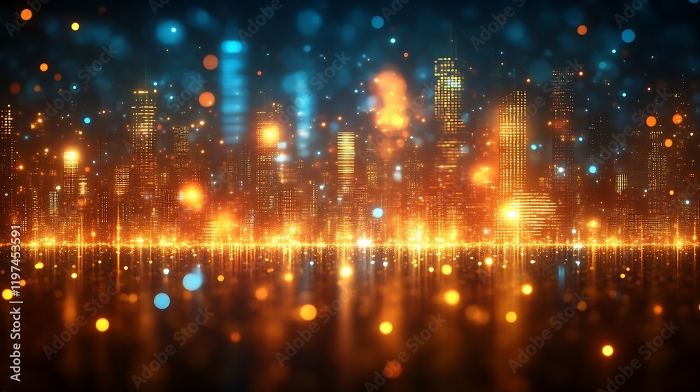 Obraz premium Illuminated Cityscape At Night Golden Lights Gleam