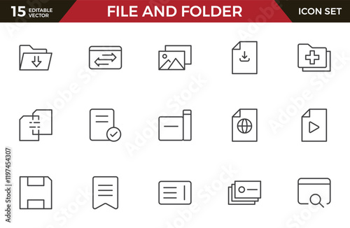 Document Management Icon Set. Streamlined icons for organizing, storing, and sharing files, perfect for productivity apps, cloud storage, and business workflows.