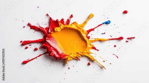 Vibrant colors splashed across a white surface create an artistic explosion resembling abstract art or a paint palette in a creative setting