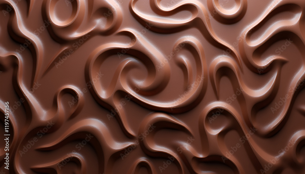 Fototapeta premium Decadent swirling milk chocolate texture in rich brown tones for confectionery themes