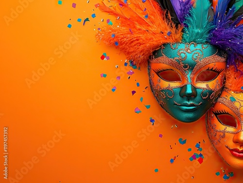 Vibrant carnival masks celebrate culture colorful background photography festive atmosphere close-up artistry photo