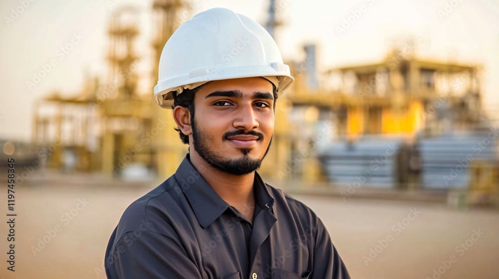 Confident Young Male Engineer Portrait at Refinery Confident Young Male Engineer Portrait at Refinery