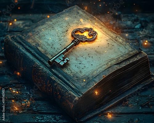 Glowing Key Unlocking the Secrets of an Enchanted Open Book