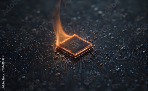 Flaming Chip on a Circuit Board