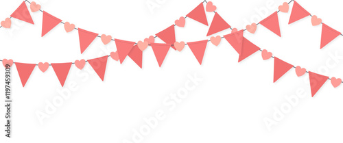 Red hearts and triangle flags garland vector, valentine's day party decoration element