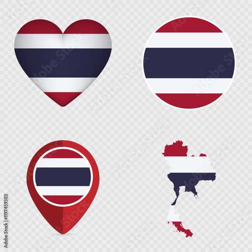 Thailand Flag Icons Pack. Vector illustration.