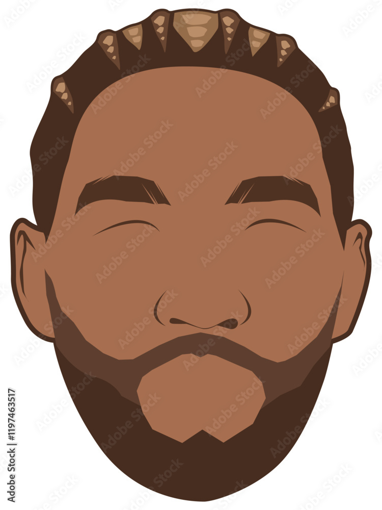 Bearded black man with cornrow vector illustrations. Gentleman portrait cartoon with unique hairstyle. Stylish black male in dreadlocks hairstyle. Fan art avatar face with cornrows style. Bearded black man with cornrow vector illustrations. Gentleman portrait cartoon with unique hairstyle. Stylish black male in dreadlocks hairstyle. Fan art avatar face with cornrows style.