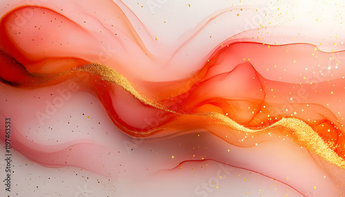Red gold abstract art, fluid background