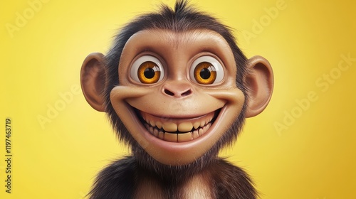 A cheerful cartoon monkey with a bright smile, perfect for children's themes, playful designs, and joyful illustrations. photo