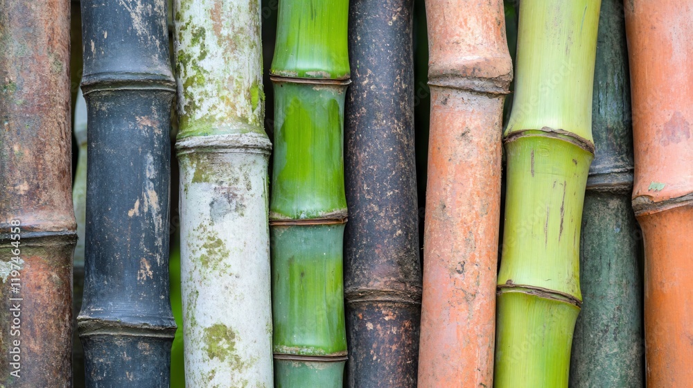 Close-up Colorful Bamboo Poles Texture Background