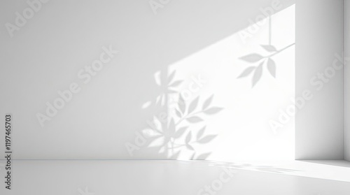 Natural Tree Leaves Shadows on a Minimalist White Wall – Ideal for Mockups, Product Presentations, Interior Design, Backgrounds, Podiums, Wallpapers, and Website Backdrops.