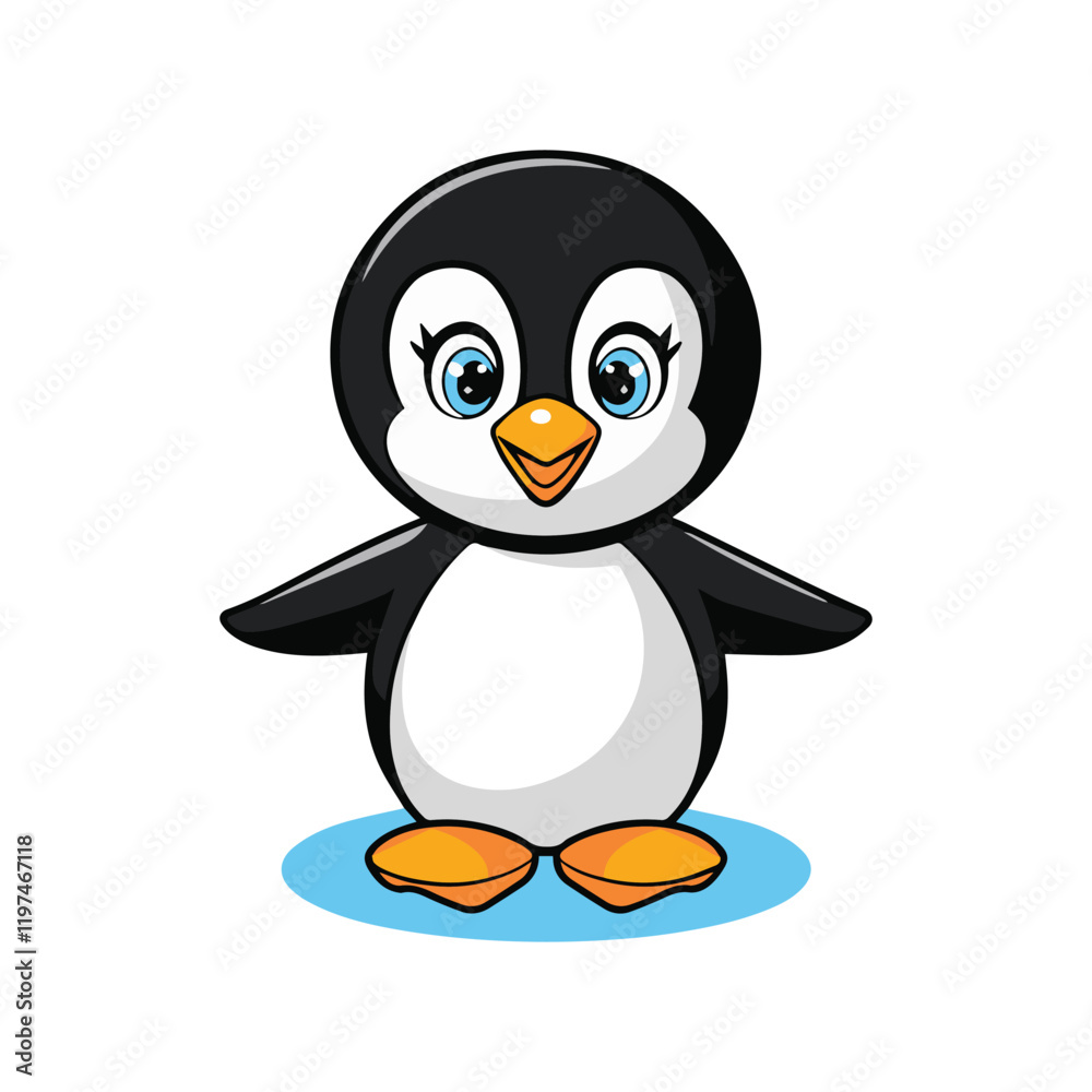 Obraz premium cartoon penguin cheerful and friendly expression flat vector illustration on white background
