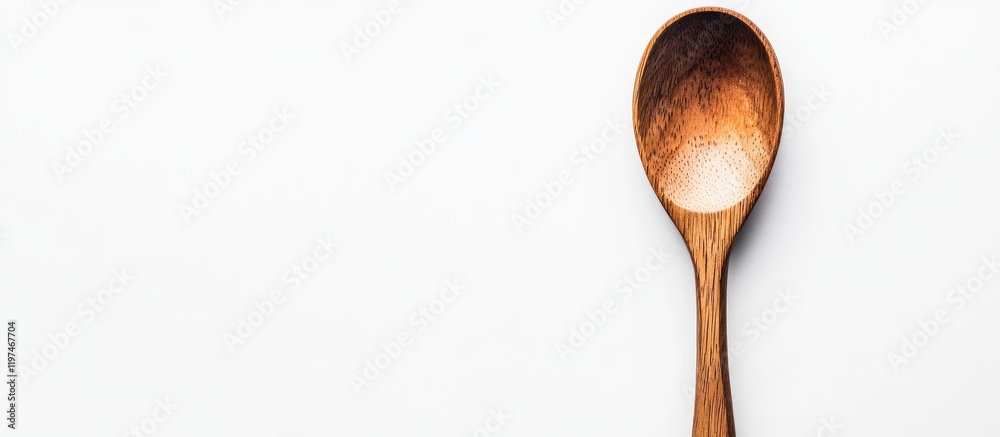 Wooden spoon on light white backdrop providing ample empty space for text and creative culinary concepts within a minimalistic setting. Wooden spoon on light white backdrop providing ample empty space for text and creative culinary concepts within a minimalistic setting.