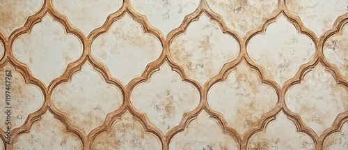 Vintage wallpaper featuring ornate quatrefoils and delicate tracery design elements photo