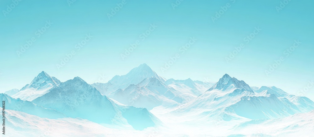 Obraz premium Snow-covered mountain range with a clear blue sky, featuring wide open space and a soft pastel color palette for potential text placement.