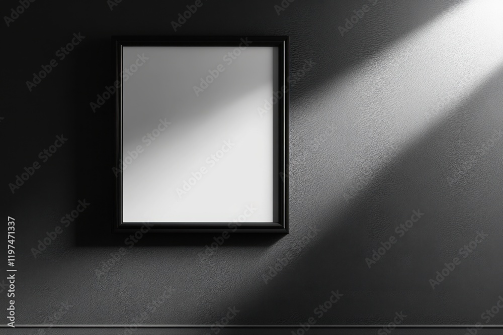 Reflection awaits in a minimalistic black and white setting with soothing light illuminating an empty frame Reflection awaits in a minimalistic black and white setting with soothing light illuminating an empty frame