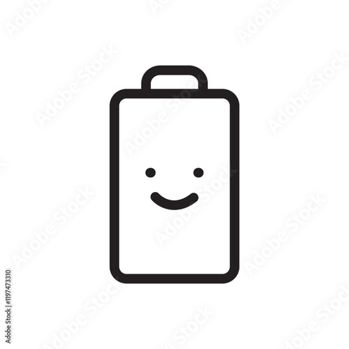 Battery icon with a smiling face, symbolizing full charge or positive energy. Perfect for tech interfaces, apps, and cheerful design projects. Modern and friendly vector design.