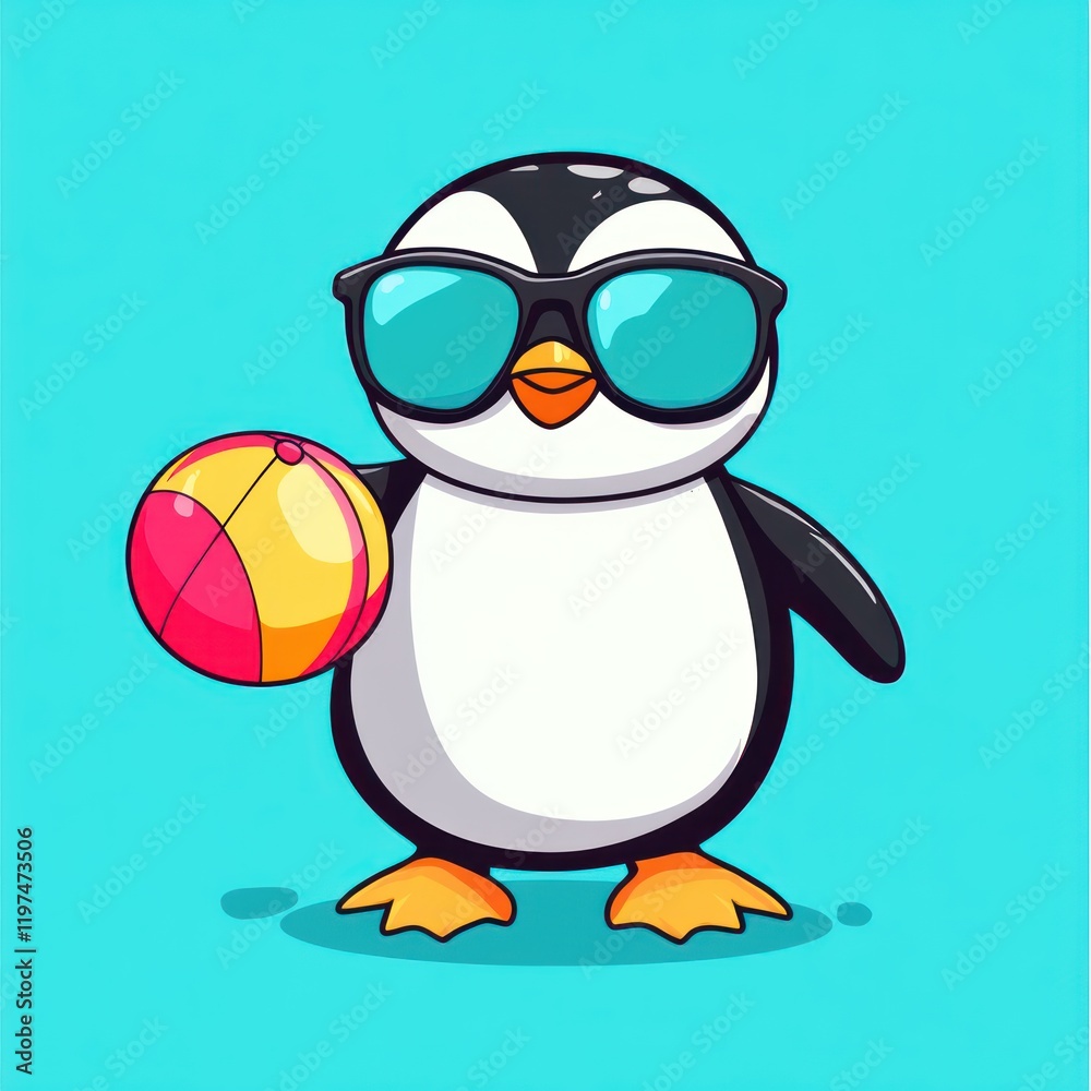 Fototapeta premium Cool penguin summer beach ball fun