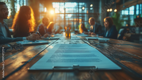 Wallpaper Mural A group of business partners signing legal documents at a modern boardroom table. Bright lighting, contrast Torontodigital.ca