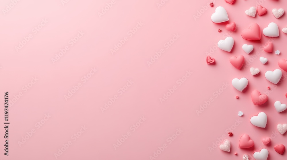 A delightful array of vibrant hearts dances across a soft pink background, capturing the essence of love and affection this Valentine's Day. A delightful array of vibrant hearts dances across a soft pink background, capturing the essence of love and affection this Valentine's Day.
