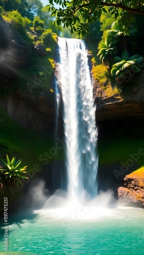 Majestic Waterfall in Nature - Beautiful Cascade and Scenic Landscape
