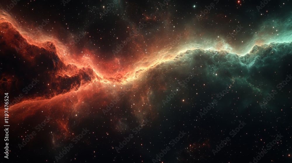 Cosmic Canvas of Fiery Nebula and Starry Night Sky Displaying an Awe Inspiring Universe View Cosmic Canvas of Fiery Nebula and Starry Night Sky Displaying an Awe Inspiring Universe View