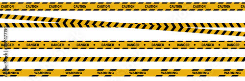 Set of warning, danger, caution tape. Vector Black and yellow stripe set with warning tapes. 