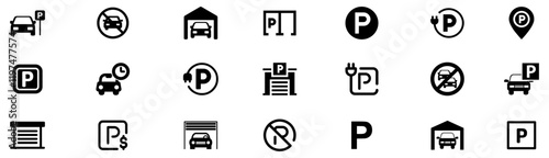 Car parking icon set. Parking space sign. Parking location. Vector illustration. EPS 10
