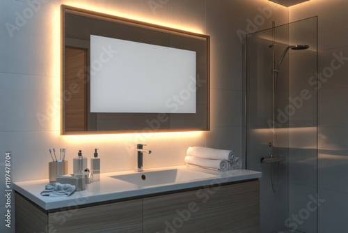 Modern bathroom design with elegant fixtures and soothing ambient lighting for a tranquil retreat