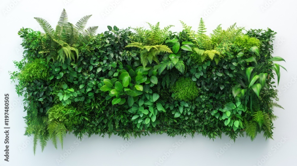 Lush vertical garden background featuring a variety of green foliage and plants with abundant textures and healthy growth. Copy Space available.