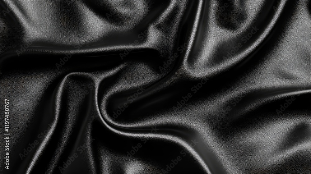 Fototapeta premium Black satin fabric texture with waves and folds suitable for backgrounds and design purposes Copy Space