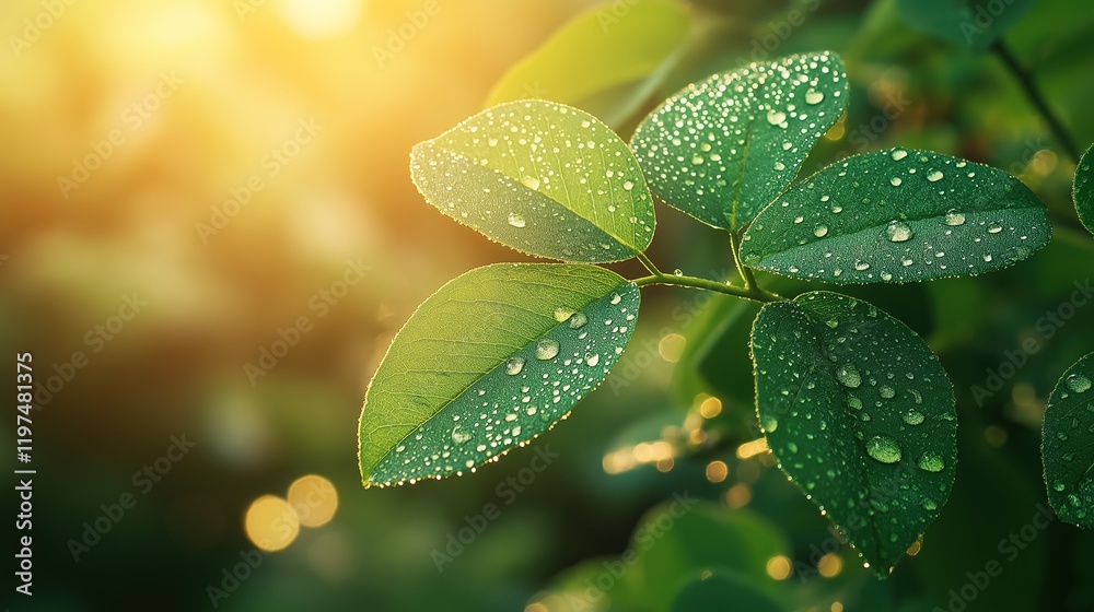 Vibrant green clover with dew drops bathed in golden sunlight, symbolizing luck and renewal in nature's embrace. Vibrant green clover with dew drops bathed in golden sunlight, symbolizing luck and renewal in nature's embrace.