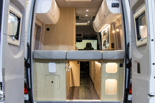 Obraz na płótnie Interior view of the rear door of a motorhome caravan w salonie
