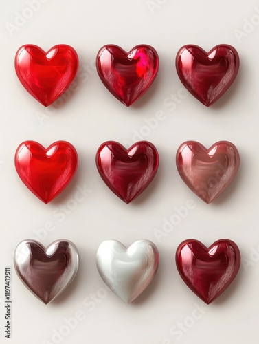 Hearts. 3d render vector icon set. Valentine day decorations