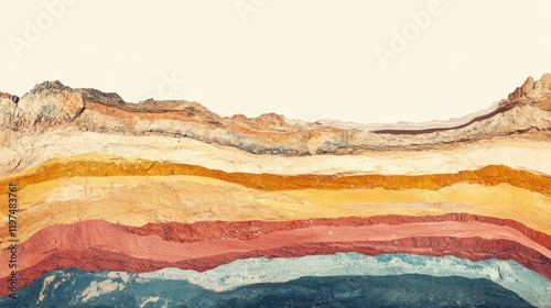 Geological layers of sedimentary rocks displaying a variety of earthy colors with prominent stratification and Copy Space for text placement