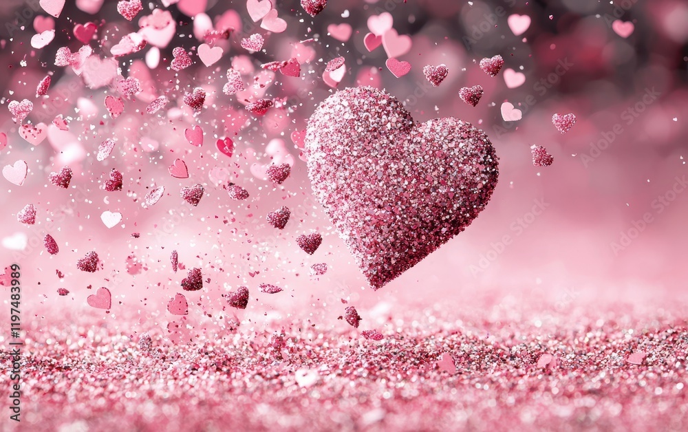 Obraz premium A sparkling pink heart-shaped object gracefully floats through the air, capturing the essence of love and joy on Valentine's Day.