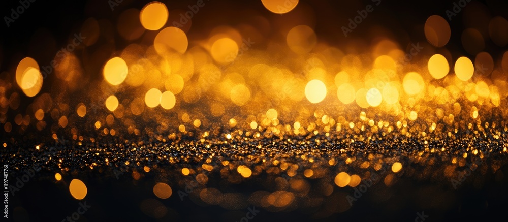 Golden bokeh background with shimmering lights and soft focus effect suitable for creative projects and Copy Space for text placement.
