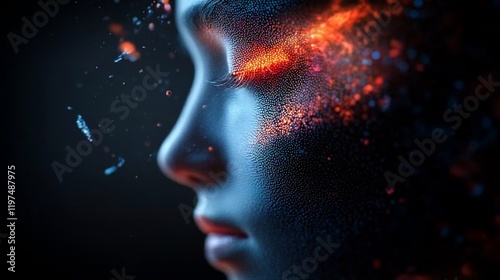 Wallpaper Mural A young woman's face is illuminated by a network of glowing lines, creating a futuristic and ethereal effect. The background is blurred with bokeh lights, adding to the dreamlike atmosphere. Torontodigital.ca