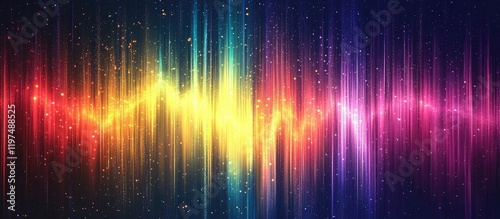 Colorful sound wave graphic in vibrant hues with abstract vertical lines and digital texture Copy Space photo