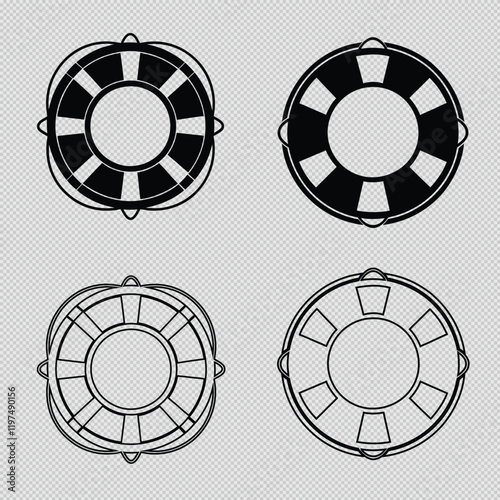 life preserver buoy vector set with silhouettes and line art. Ideal for safety-themed designs, maritime decor, and creative illustrations