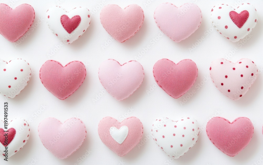 A pristine white table adorned with a delightful arrangement of pink and white hearts, radiating love and joy for Valentine's Day celebrations. A pristine white table adorned with a delightful arrangement of pink and white hearts, radiating love and joy for Valentine's Day celebrations.