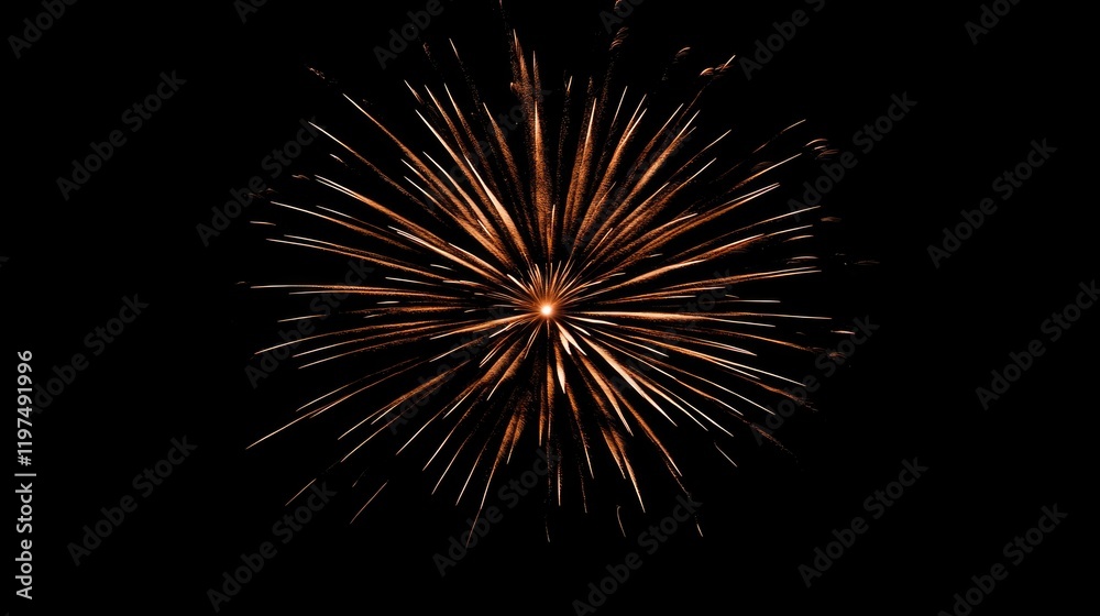 Golden Firework Explosion on Black Background with Copy Space for Text Golden Firework Explosion on Black Background with Copy Space for Text
