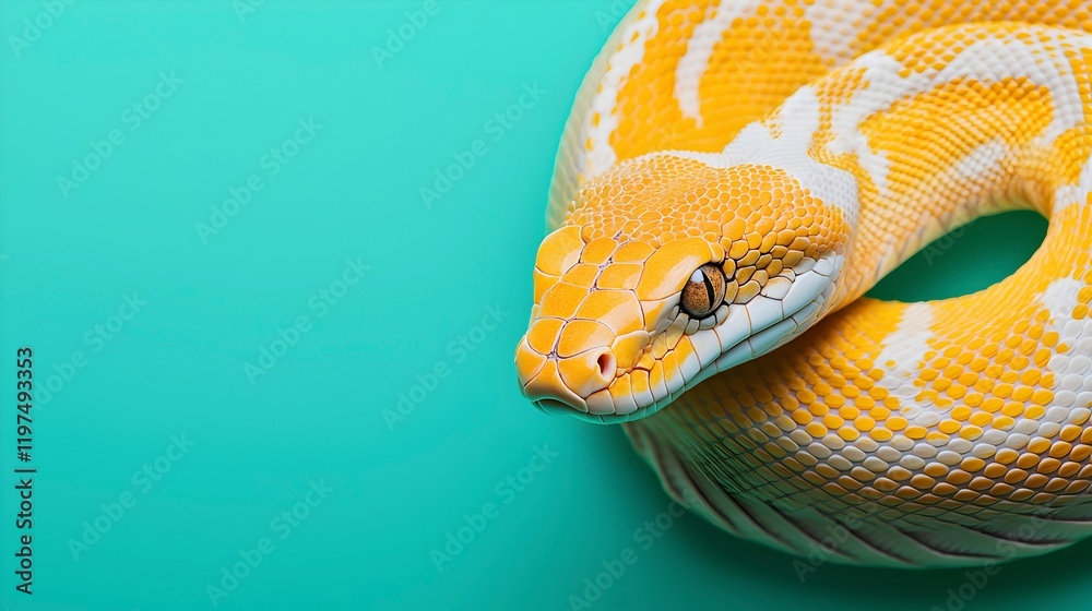 Fototapeta premium Yellow Snake on Vibrant Teal Background