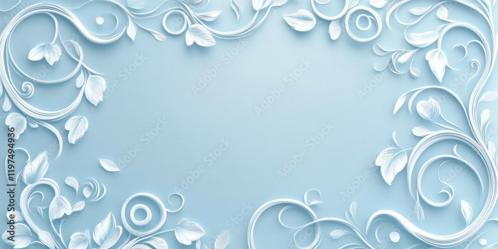 Floral ornament design on light blue background with copy space for text or advertising content Floral ornament design on light blue background with copy space for text or advertising content